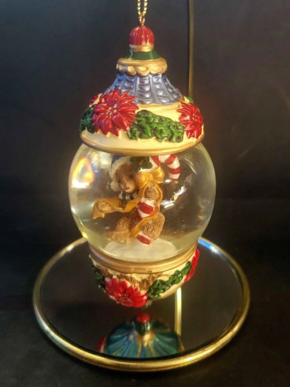 Kirkland Signature Series Glass Waterglobe Christmas Teddy Bear Ornament w/Box